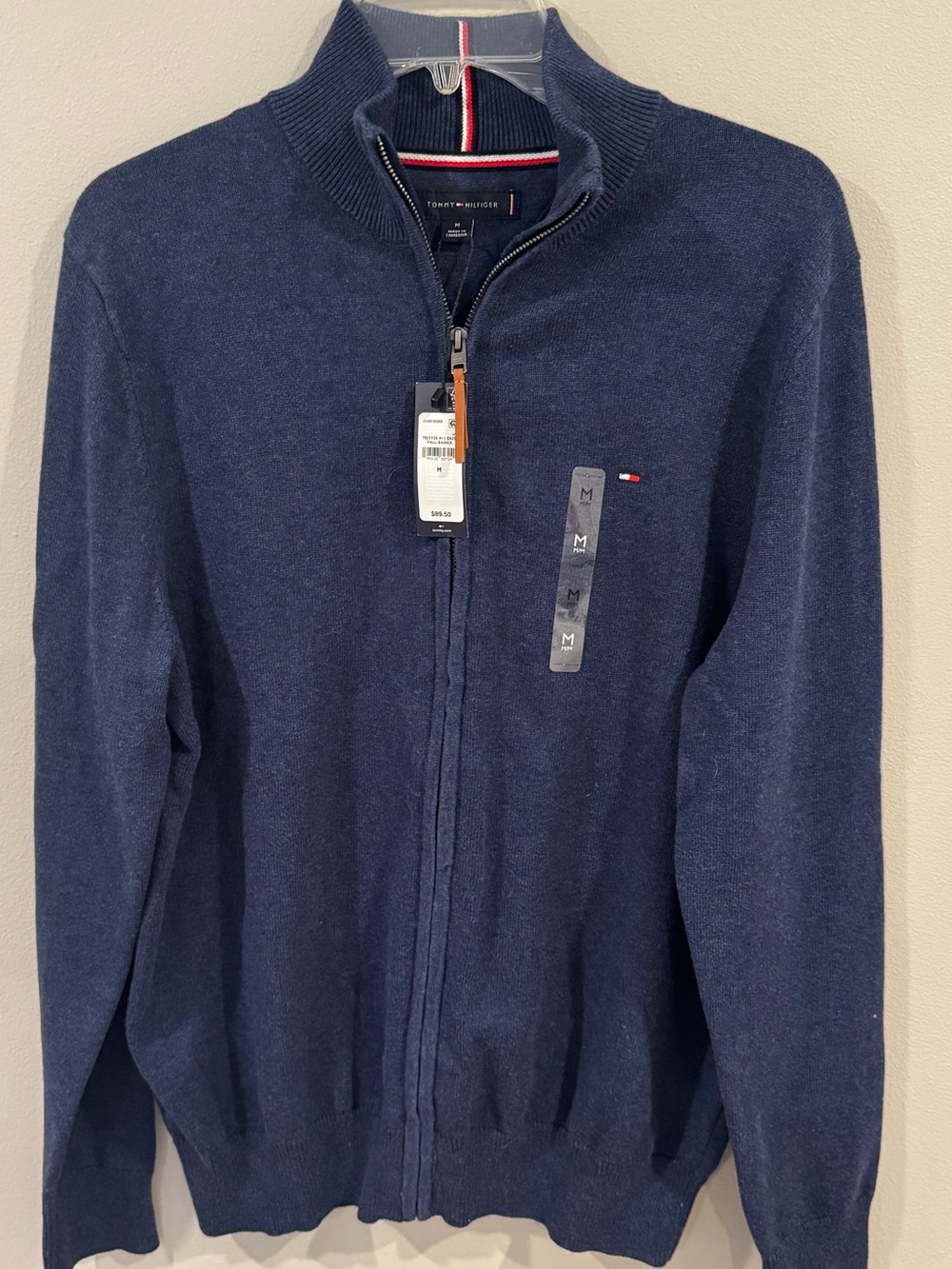 TOMMY HILFIGER MOCK NECK KNIT CARDIGAN SWEATER FULL ZIP BLUE PREPPY MENS M NEW